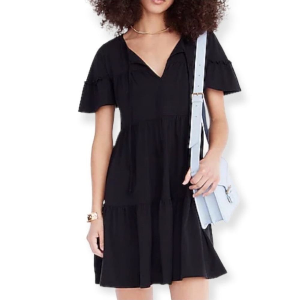 NWT J.Crew Broken-in Jersey Tiered Cotton Summer Mini Dress Green Color Size S - Picture 4 of 14